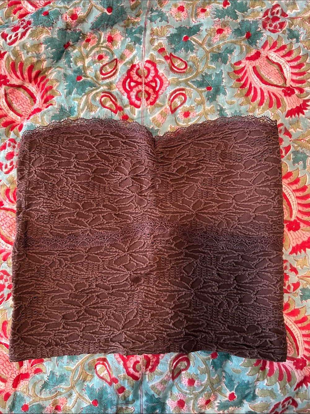NWOT Pink Rose Brown Lace Strapless Bandeau